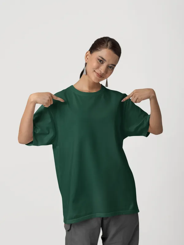 Bottle_Green_Cotton_Oversized_T-Shirt_For_Women