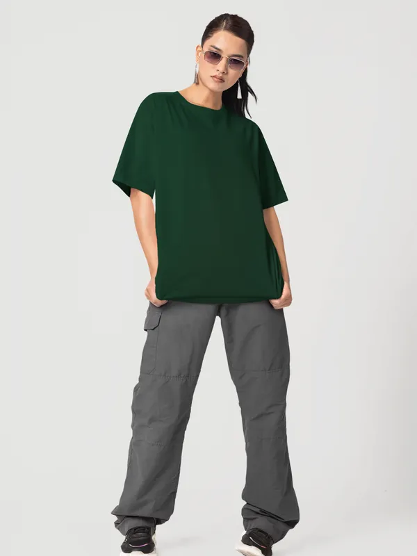 Bottle_Green_Cotton_Oversized_T-Shirt_For_Women