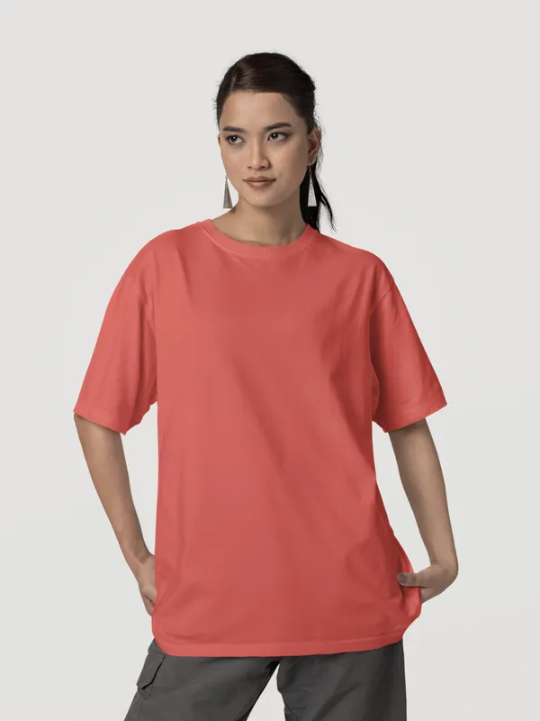 Coral_Cotton_Oversized_T-Shirt_For_Women