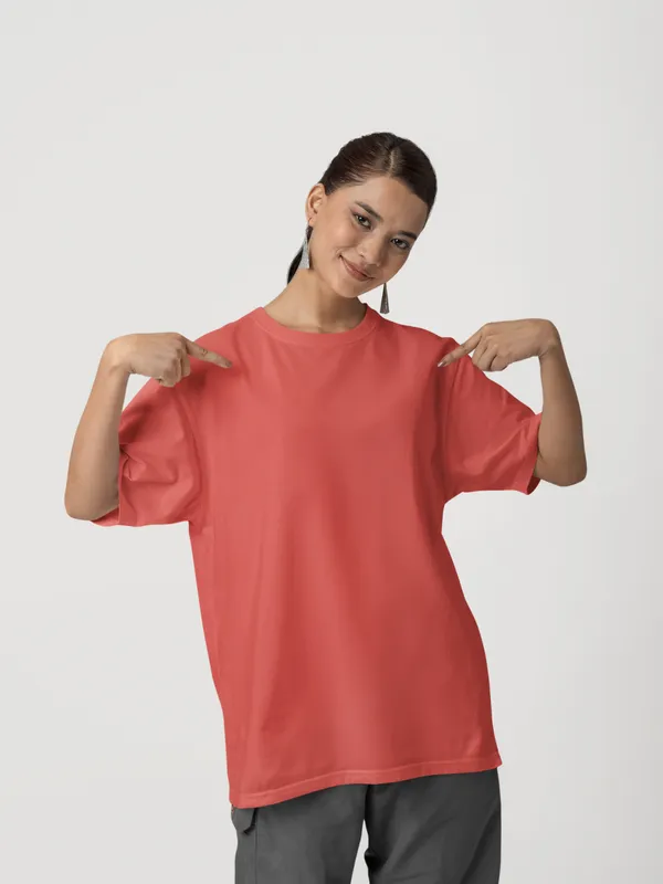 Coral_Cotton_Oversized_T-Shirt_For_Women