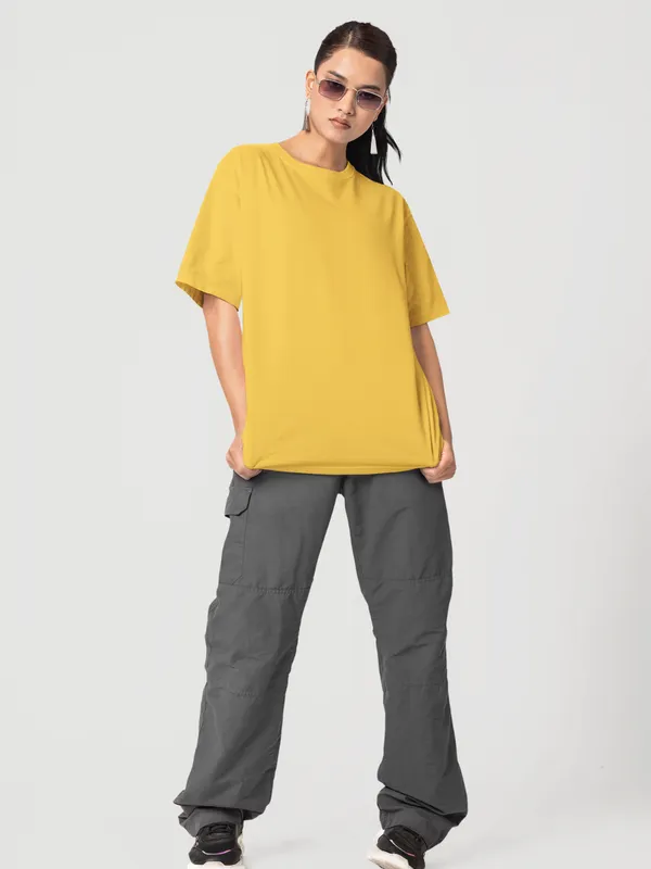 Golden_Yellow_Cotton_Oversized_T-Shirt_For_Women