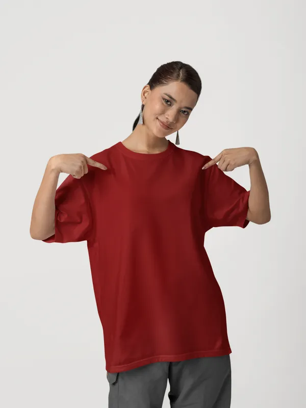 Maroon_Cotton_Oversized_T-Shirt_For_Women