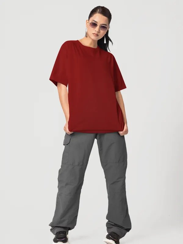 Maroon_Cotton_Oversized_T-Shirt_For_Women