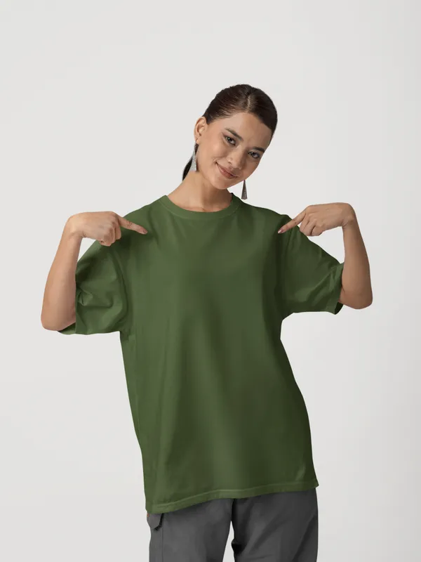 Olive_Green_Cotton_Oversized_T-Shirt_For_Women
