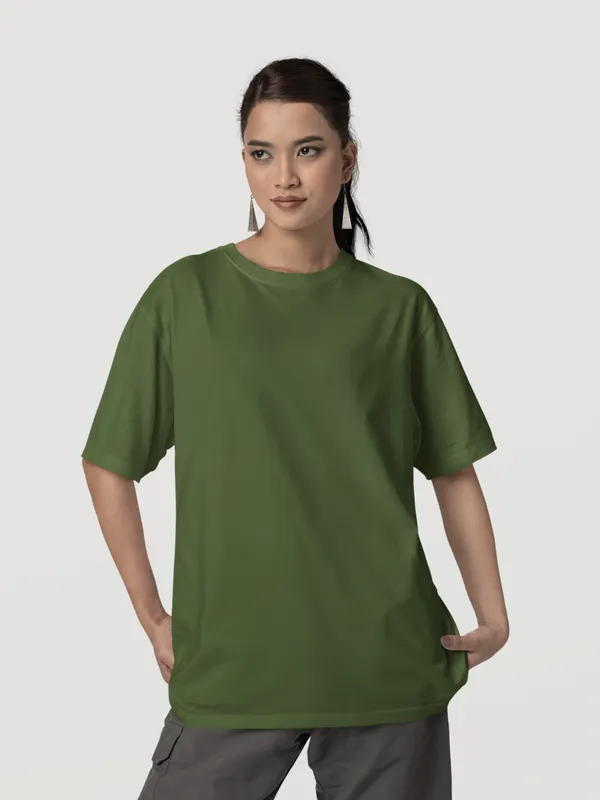 Olive_Green_Cotton_Oversized_T-Shirt_For_Women