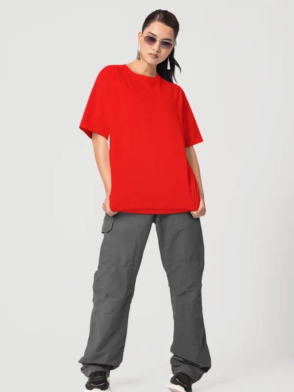 Red_Cotton_Oversized_T-Shirt_For_Women