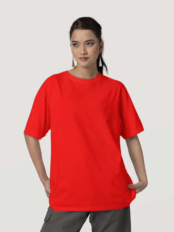 Red_Cotton_Oversized_T-Shirt_For_Women