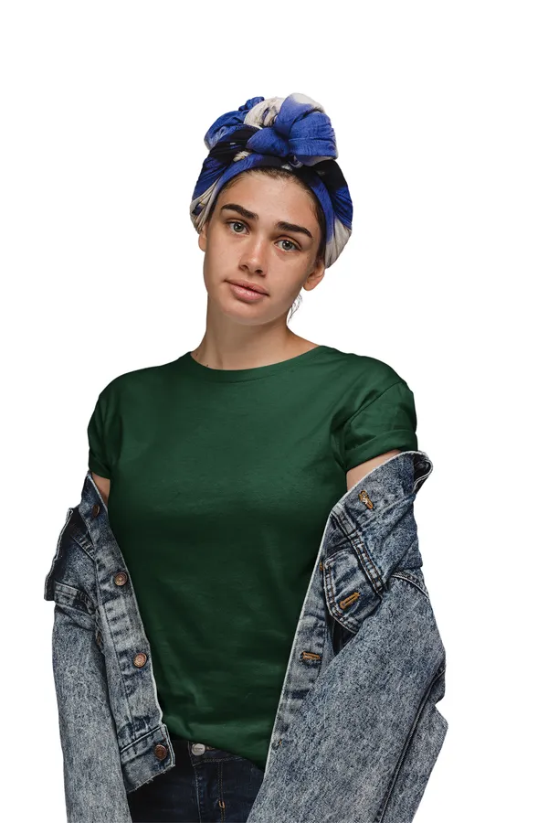 Dark_Green_Cotton_Regular_Fit_T-Shirt_For_Women