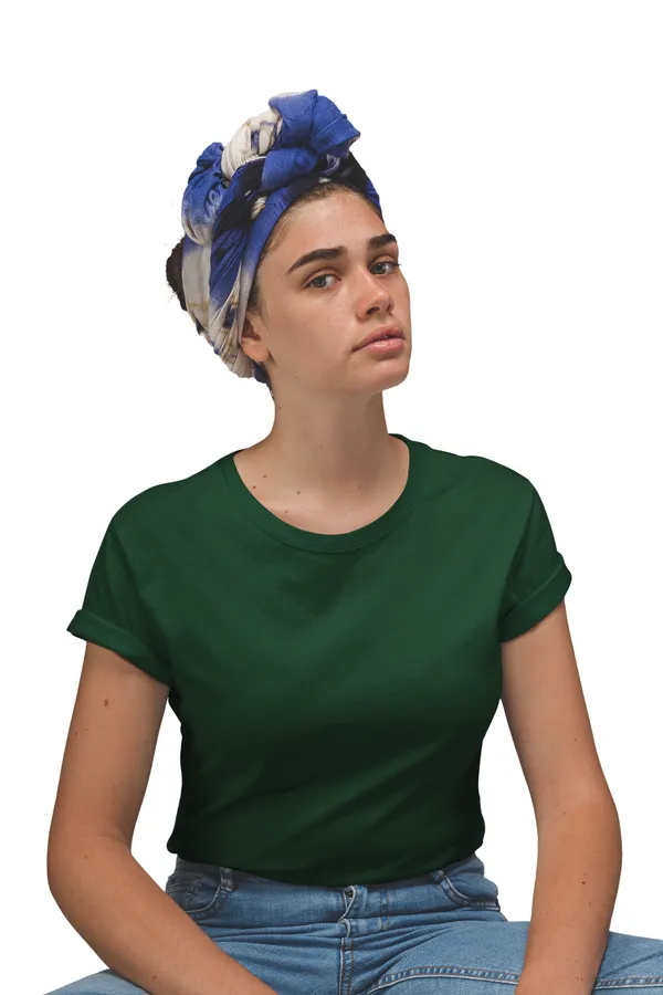 Dark_Green_Cotton_Regular_Fit_T-Shirt_For_Women