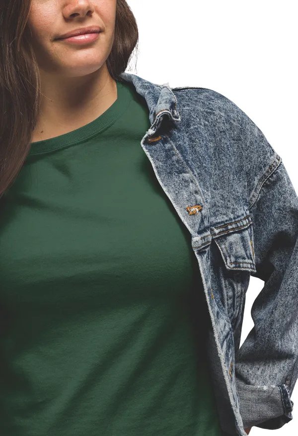Dark_Green_Cotton_Regular_Fit_T-Shirt_For_Women