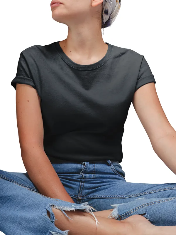 Black_Cotton_Regular_Fit_T-Shirt_For_Women