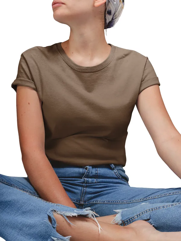 Coffee_Brown_Cotton_Regular_Fit_T-Shirt_For_Women
