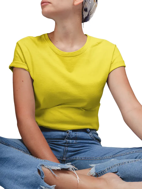 Golden_Yellow_Cotton_Regular_Fit_T-Shirt_For_Women