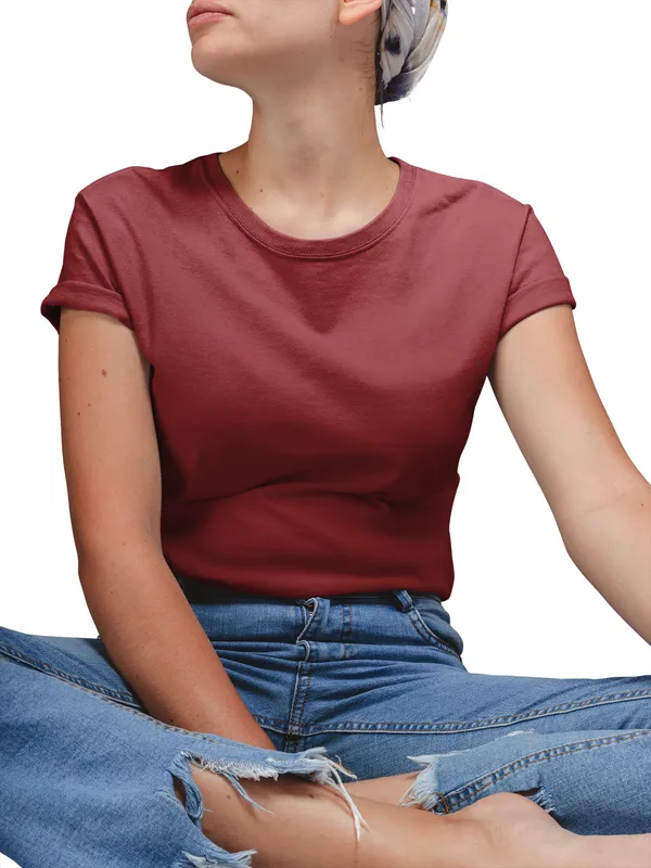 Maroon_Cotton_Regular_Fit_T-Shirt_For_Women