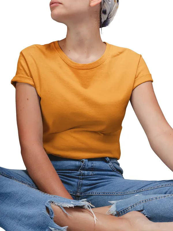 Orange_Cotton_Regular_Fit_T-Shirt_For_Women
