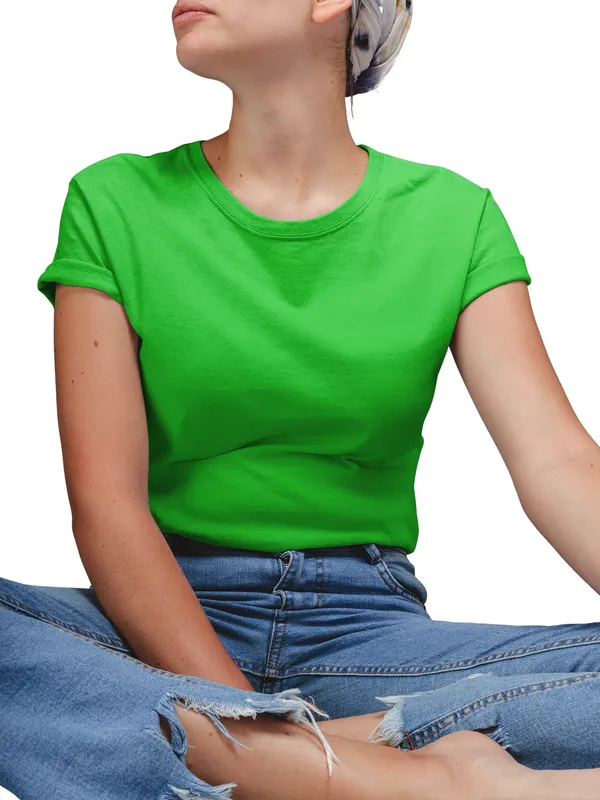 Light_Green_Cotton_Regular_Fit_T-Shirt_For_Women