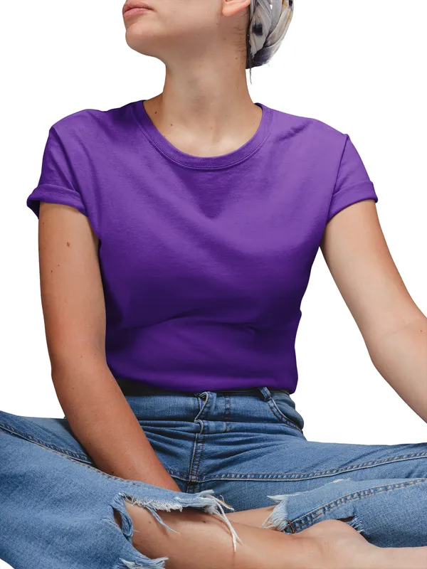 Violet_Cotton_Regular_Fit_T-Shirt_For_Women