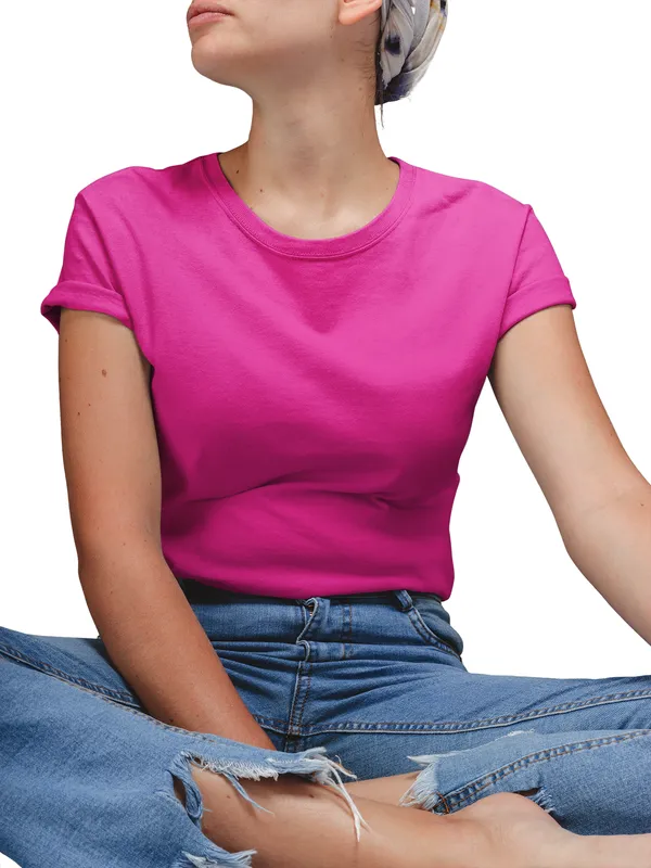 Pink_Cotton_Regular_Fit_T-Shirt_For_Women