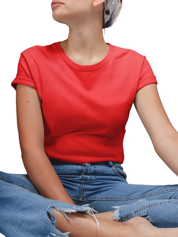 Red_Cotton_Regular_Fit_T-Shirt_For_Women
