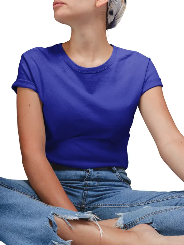 Navy_Blue_Cotton_Regular_Fit_T-Shirt_For_Women