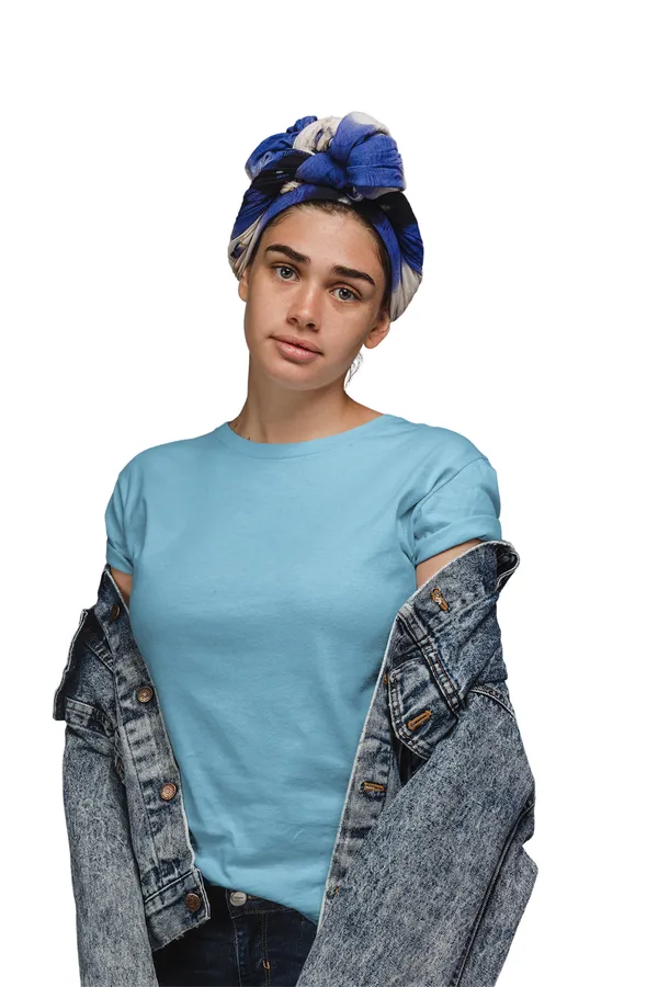 Sky_Blue_Cotton_Regular_Fit_T-Shirt_For_Women