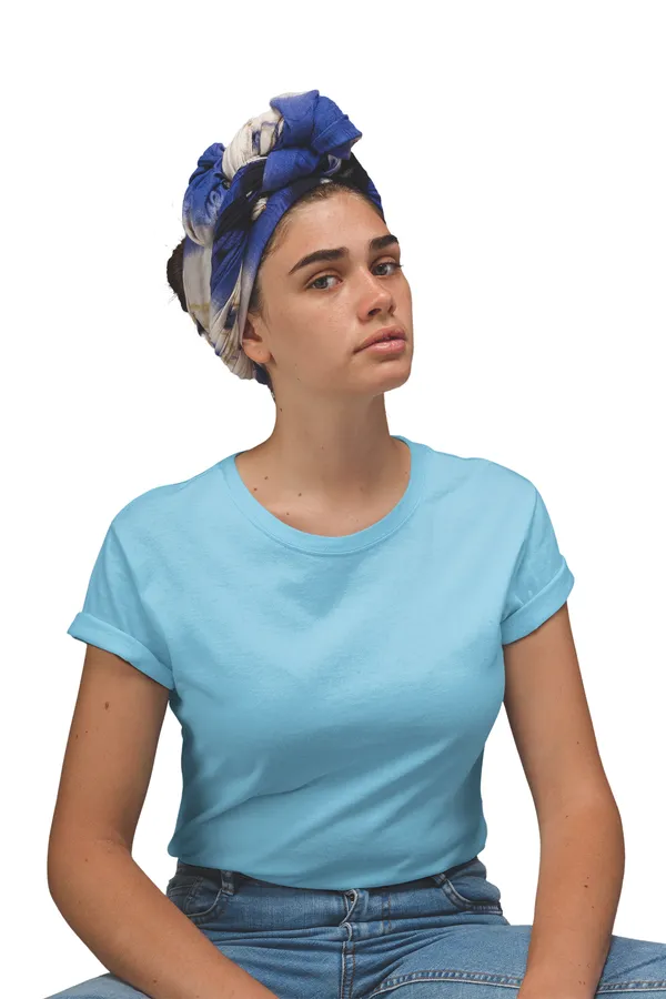 Sky_Blue_Cotton_Regular_Fit_T-Shirt_For_Women