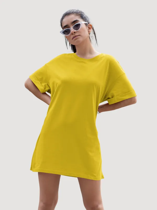 Golden_Yellow_Cotton_Regular_Fit_T-Shirt_For_Women