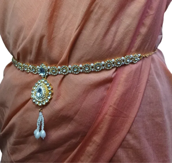 White_Metal_Quartz_Contemporary_Waist_Hip_Belt_Kamarband