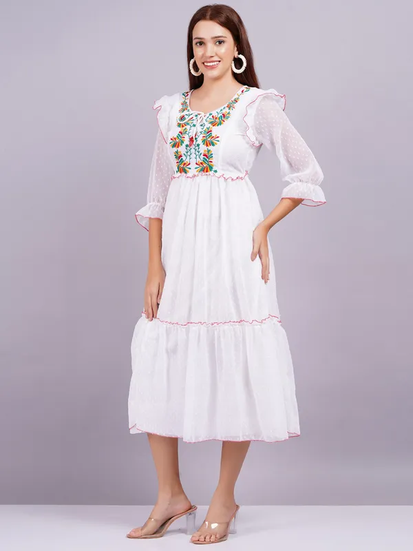 White_Georgette_Premium_And_Elegant_Midi_Dress_For_Women
