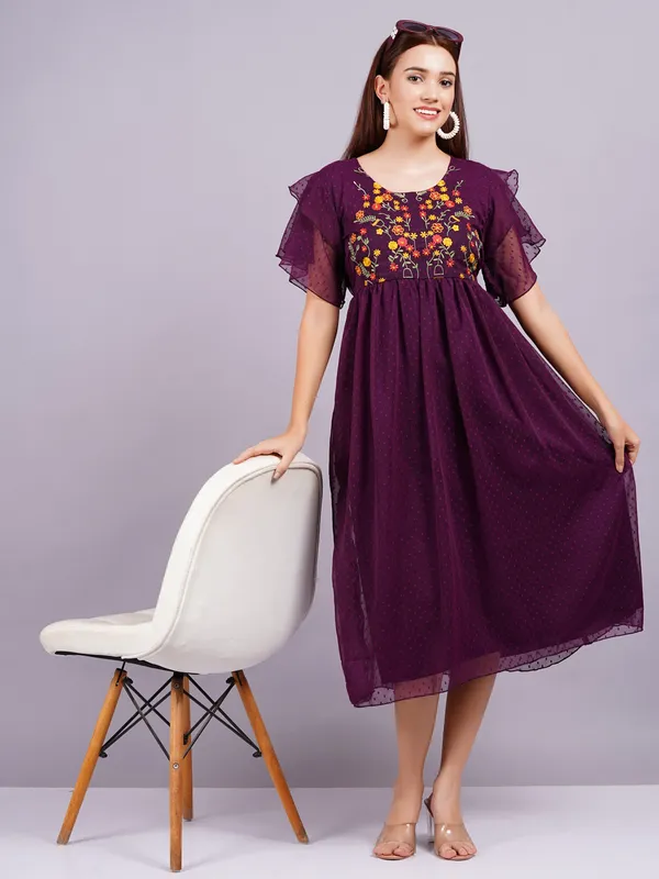 Purple_Georgette_(Embroidery)_Premium_And_Elegant_Midi_Dress_For_Women