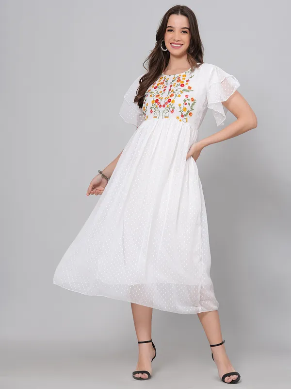 White_Georgette_Premium_And_Elegant_Midi_Dress_For_Women