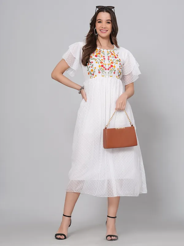 White_Georgette_Premium_And_Elegant_Midi_Dress_For_Women