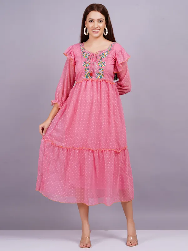 Pink_Georgette_Premium_And_Elegant_Midi_Dress_For_Women