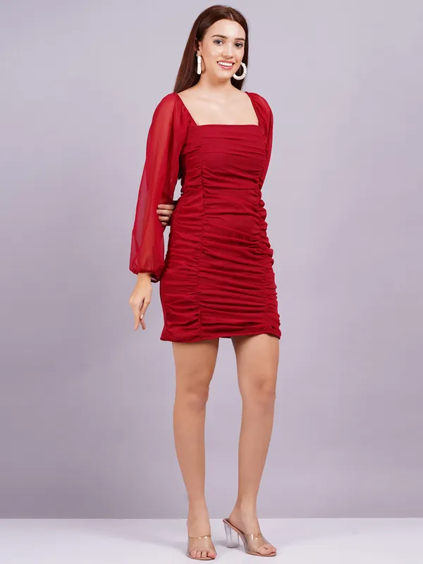 Red_Georgette_Premium_And_Elegant_Mini_Dress_For_Women