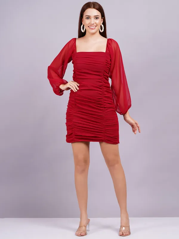 Red_Georgette_Premium_And_Elegant_Mini_Dress_For_Women
