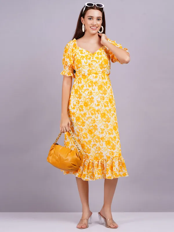 Yellow_Georgette_Premium_And_Elegant_Midi_Dress_For_Women