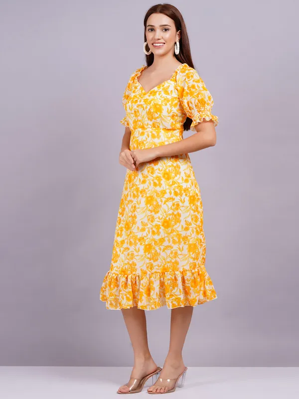 Yellow_Georgette_Premium_And_Elegant_Midi_Dress_For_Women