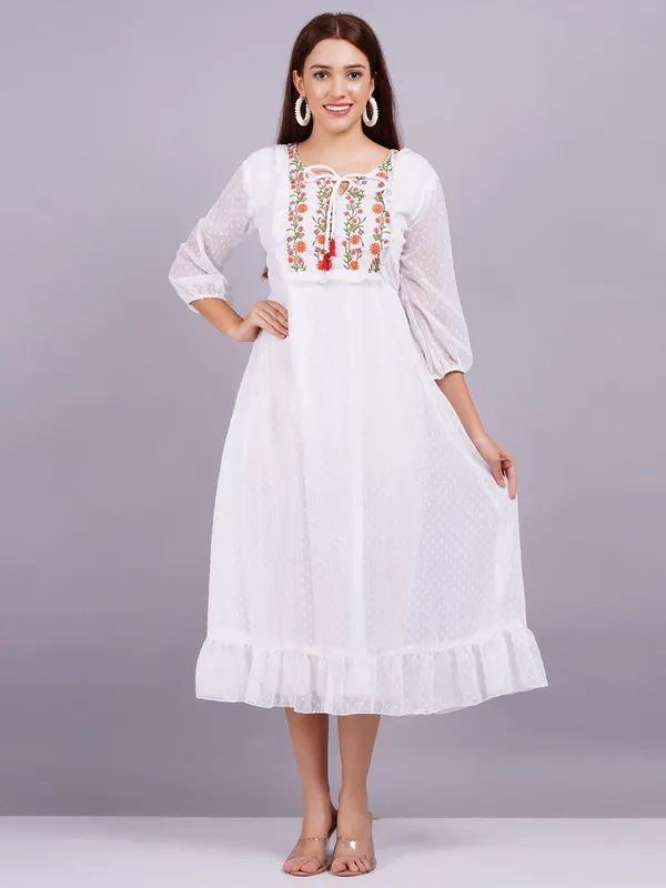 White_Georgette_Premium_And_Elegant_Midi_Dress_For_Women