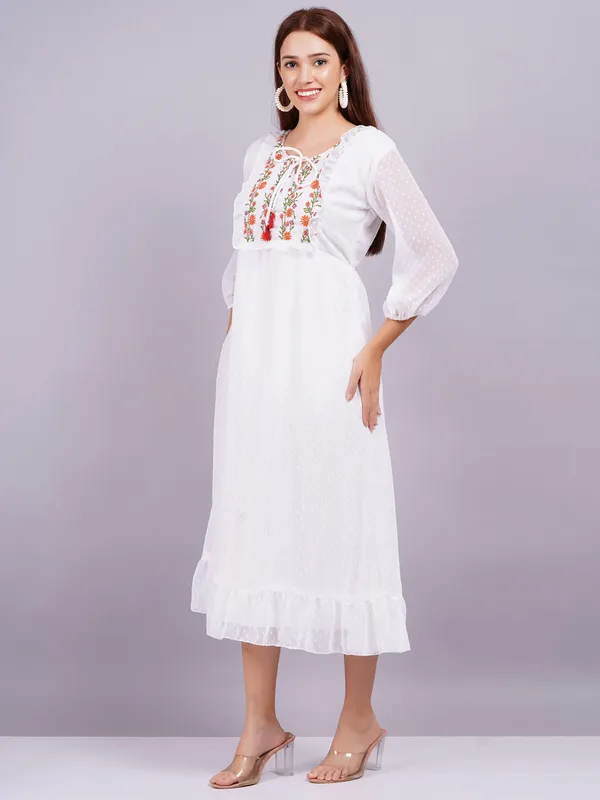 White_Georgette_Premium_And_Elegant_Midi_Dress_For_Women