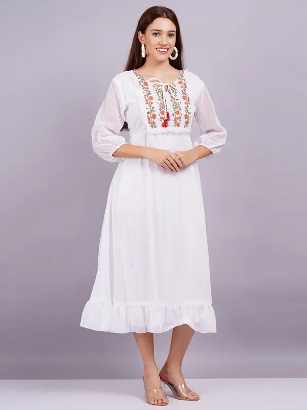 White_Georgette_Premium_And_Elegant_Midi_Dress_For_Women