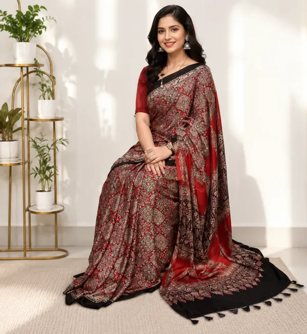 MAROON_AJRAKH_MODAL_SILK_SAREE_WITH_BLOUSE