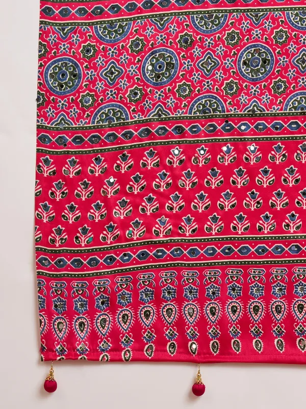 Pink_Lotus__Ajrakh_Mirror_Work__Saree_With_Blouse