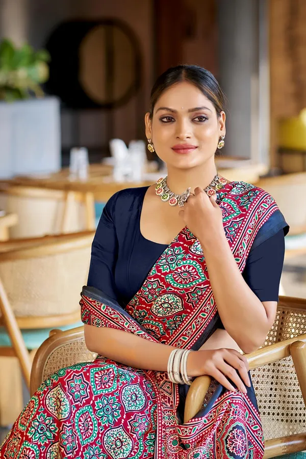 Luxurious_Maroon_Ajrakh_Printed_Soft_Modal_Silk_Natural_Print_Saree