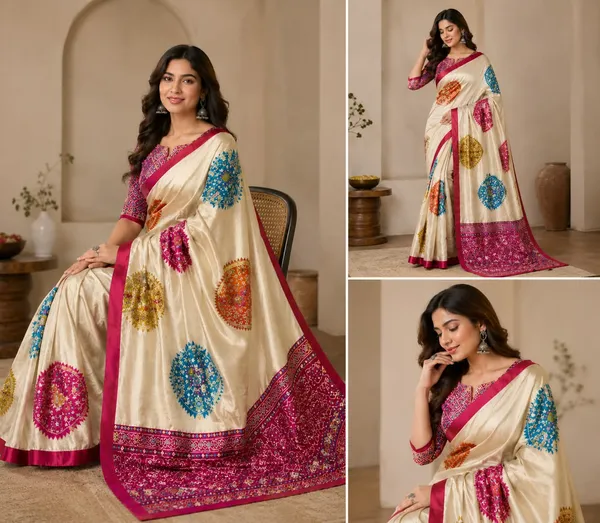 CREAM_AND_RED_PATOLA__AJRAKH_REAL_MIRROR_MODAL_SILK_SAREE_WITH_BLOUSE