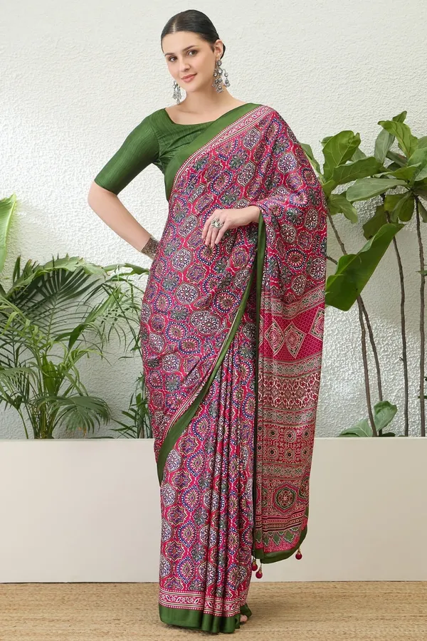 Colorful_Rani_Ajrakh_Printed_Soft_Modal_Silk_Natural_Print_Saree