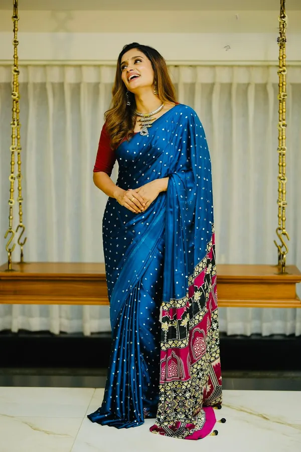 Ajrakh_Pallu_Aque_Blue_Colour_With_Mirror_Saree