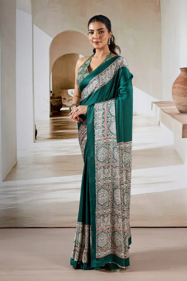 Ainsley_Green_Ajrakh_Printed_Satin_Crepe_Silk_Saree