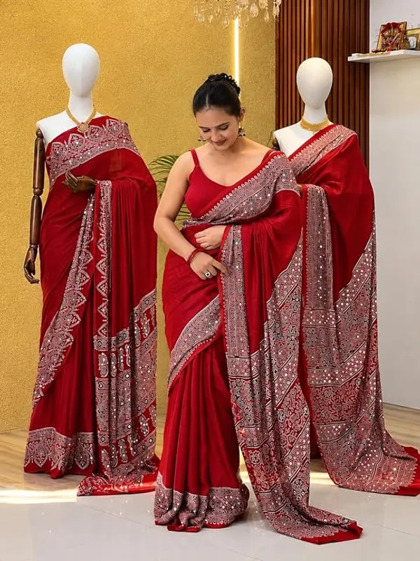 Ajrakh_Modal_Silk_Saree_for_Women_Mirror_Work_Red_Saree