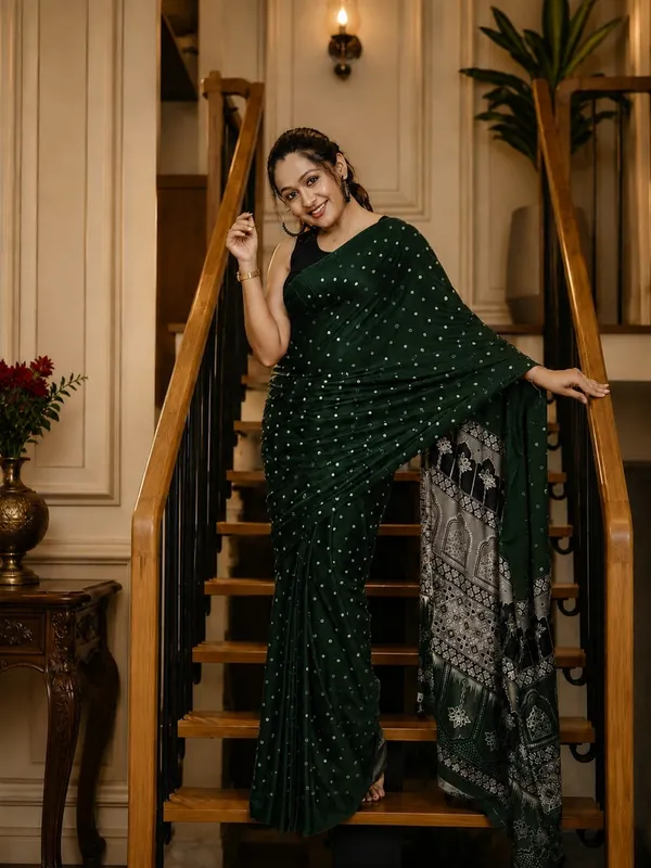 Ajrakh_Palllu_Green_Colour_With_Mirror_Work_Saree_with_Blouse