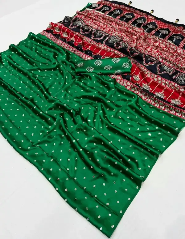 Ajrakh_Palllu_Green_Colour_With_Mirror_Work_Saree_with_Blouse